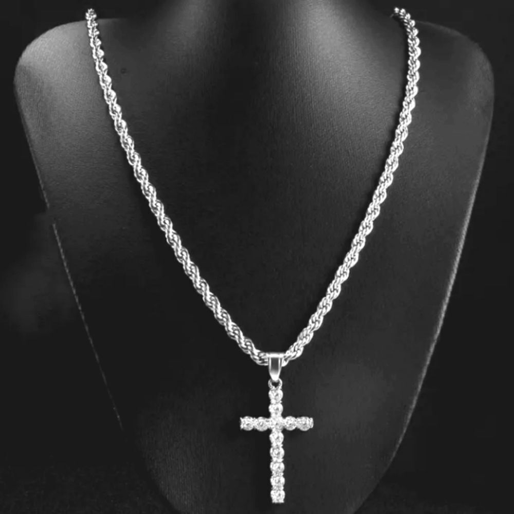 Unisex Simulated Diamond cross pendant necklace 23 inches
